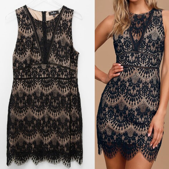 Lulus Dresses & Skirts - Lulus Ritz Crochet Lace Bodycon Dress Mini Scalloped Hem Black Size XL